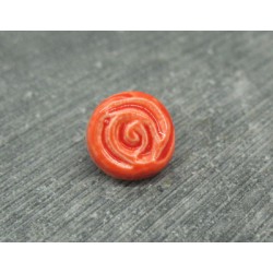 Bouton rose orange émaillé verni 13mm