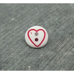 Bouton coeur rouge base blanche 12mm 