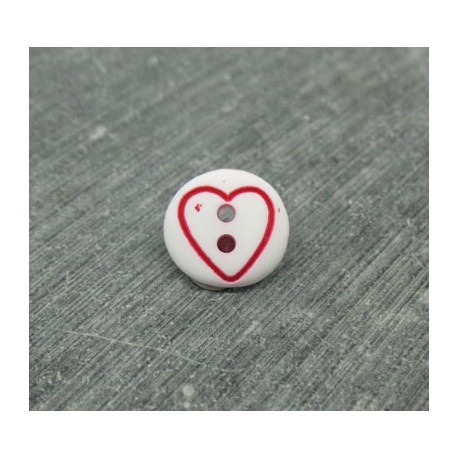 Bouton coeur rouge base blanche 12mm 