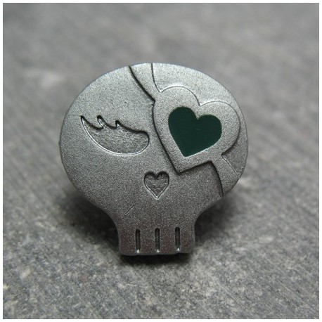 Bouton chipie gris coeur vert 15mm