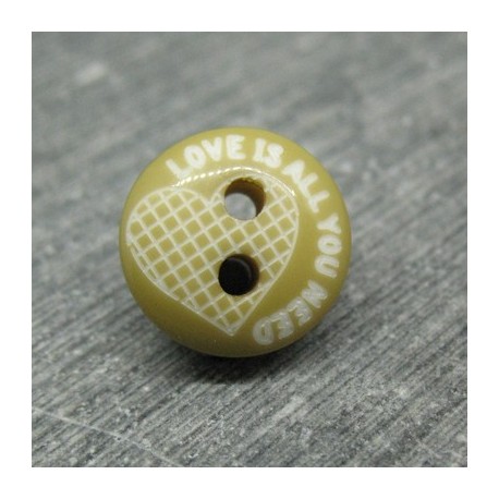 Bouton love is all you need olive 12mm