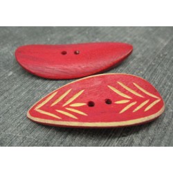 Bouton bambou gravé feuille rouge 50mm