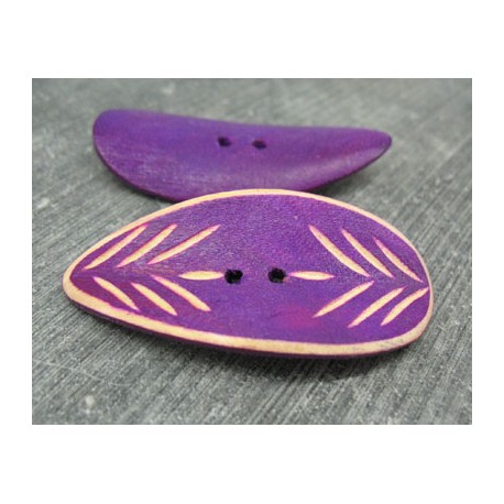 Bouton bambou gravé feuille violet 50mm