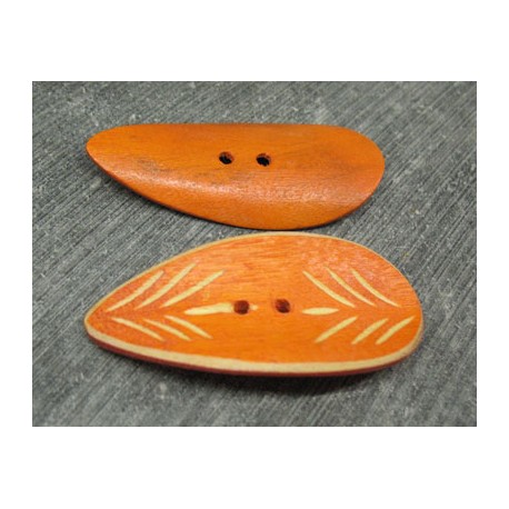 Bouton bambou gravé feuille orange 50mm