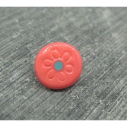 Bouton fuschia fleur gravé turquoise 10mm