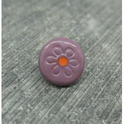 Bouton prune fleur gravé orange 10mm