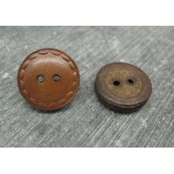 Bouton cuir "surpiqure" marron clair 18mm