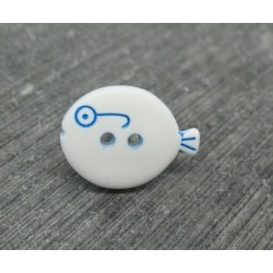 Bouton poisson à lunettes blanc bleu 18mm