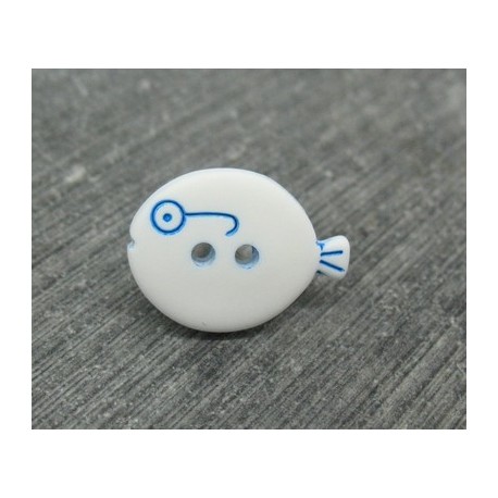 Bouton poisson à lunettes blanc bleu 18mm