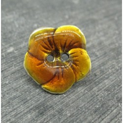 Bouton fleur base véritable argent orange email 20mm