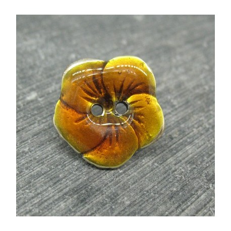 Bouton fleur base véritable argent orange email 20mm