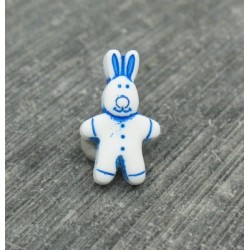 Bouton lapin blanc bleu 15mm