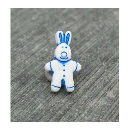 Bouton lapin blanc bleu 15mm