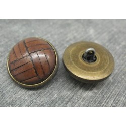 Bouton cuir marron base laiton 23mm