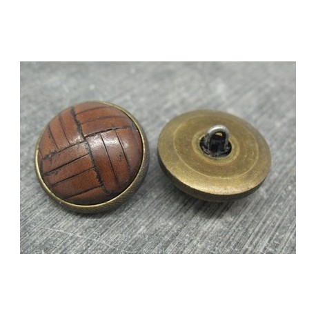 Bouton cuir marron base laiton 23mm