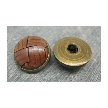 Bouton cuir marron clair base laiton 23mm - auchtibouton