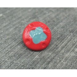 Bouton fleur 4 points rouge turquoise 12mm