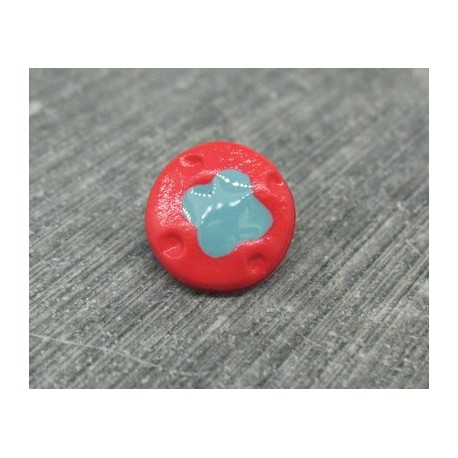 Bouton fleur 4 points rouge turquoise 12mm