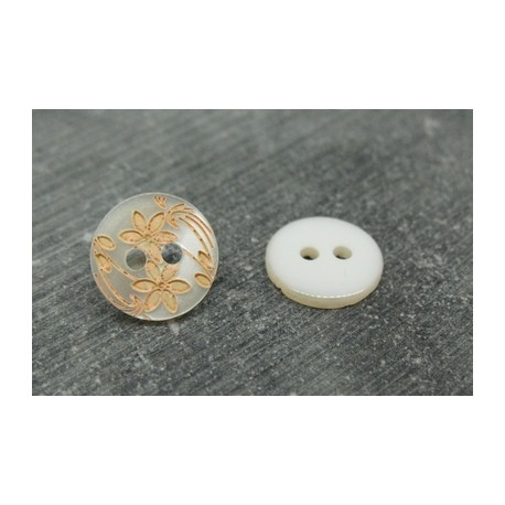 Bouton 2 fleurs blanc nacré abricot 13mm