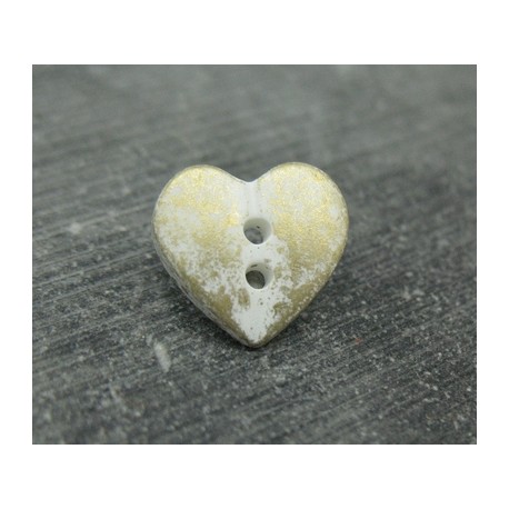 Bouton coeur tacheté blanc doré 15mm