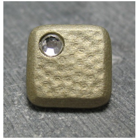 Bouton carré strass dore 13mm 