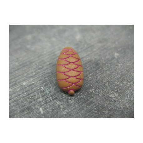 Bouton pomme de pin vison-fuschia 22mm