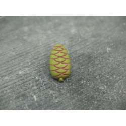 Bouton pomme de pin vert olive fuschia 18mm