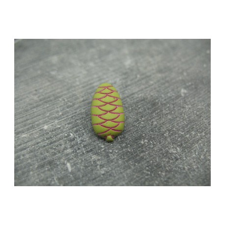 Bouton pomme de pin vert olive fuschia 18mm