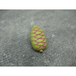 Bouton pomme de pin vert olive fuschia 22mm