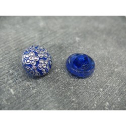 Bouton verre bleu fleur nickel 14mm
