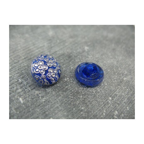 Bouton verre bleu fleur nickel 14mm