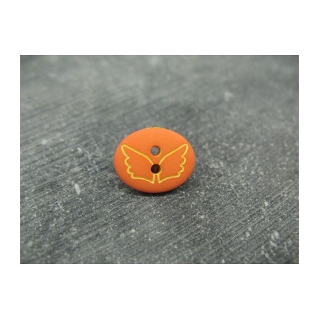 Bouton papillon oval orange jaune 15mm