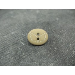 Bouton papillon oval beige blanc 15mm