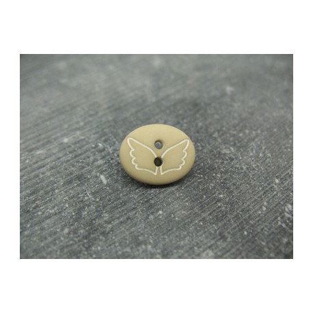 Bouton papillon oval beige blanc 15mm