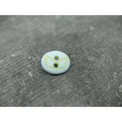 Bouton papillon oval bleu ciel jaune 12mm