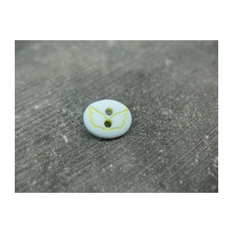 Bouton papillon oval bleu ciel jaune 12mm