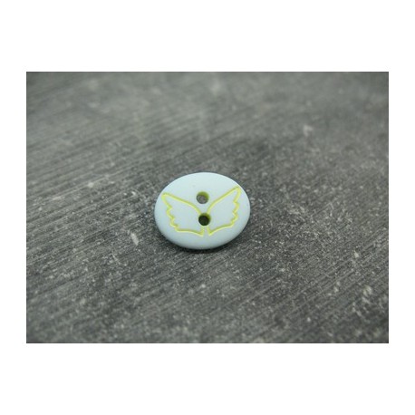 Bouton papillon oval bleu ciel jaune 15 mm