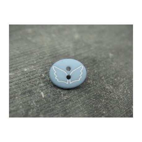 Bouton papillon oval bleu blanc 15mm