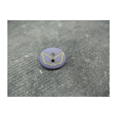 Bouton papillon oval gris bleu jaune 15mm