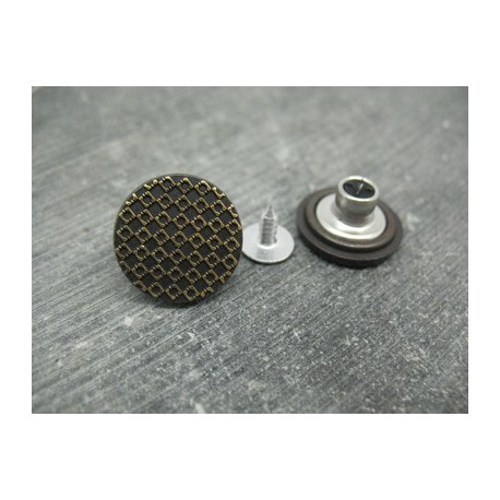 Bouton jean métal damier vieil or 18mm