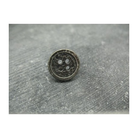 Bouton résine noir cercle métal argent antique 15mm