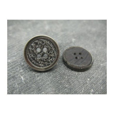 Bouton résine noir cercle métal argent antique 20mm