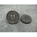 Bouton résine noir cercle métal argent antique 20mm