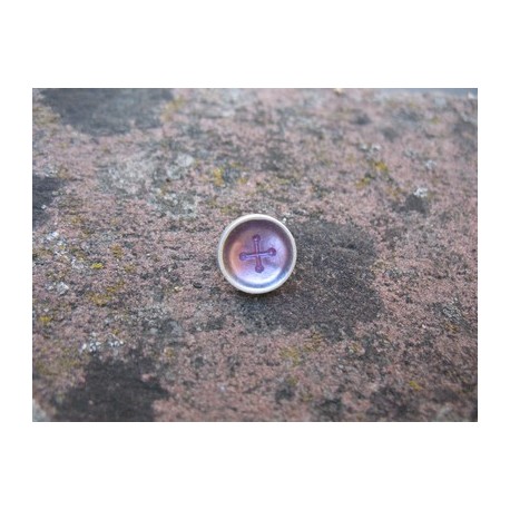 Bouton + violet base argent émaillé verni 10mm