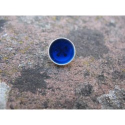 Bouton + bleu roi base argent émaillé verni 10mm