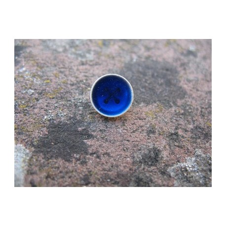 Bouton + bleu roi base argent émaillé verni 10mm