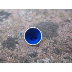 Bouton + bleu roi base argent émaillé verni 12mm