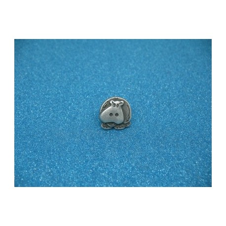 Bouton hippopotame métallisé vieil argent 16mm