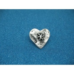 Bouton coeur métal effet cousu vieil argent 23mm