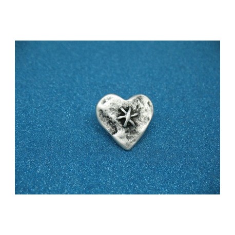 Bouton coeur métal effet cousu vieil argent 23mm